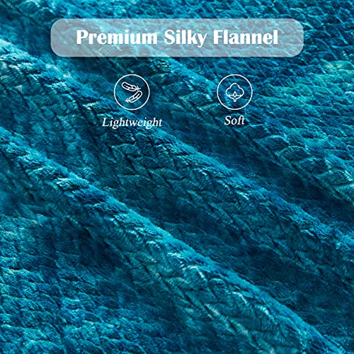 NEWCOSPLAY Super Soft Throw Blanket Premium Silky Flannel Fleece Leaves Pattern Lightweight Blanket All Season Use (Multi Blue, Throw(50"x60"))