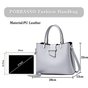 PORRASSO Fashion Handbag Purses Women Top-Handle Bags Ladies Crossbody Bag Satchel PU Leather Shoulder Tote Bags Gray