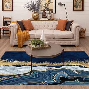 knsvjbenid area runner rug nonslip throw rugs abstract background blue agate with golden veins white marble fake carpet patio door mat for living room home decor multi 3inchx5inch