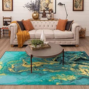 Area Runner Rug Non-Slip Throw Rugs Marble Abstract Acrylic Background Nature Blue marbling Artwork Carpet Playmat Yoga Indoor Floor Carpet Patio Door Mat for Living Room Home Decor