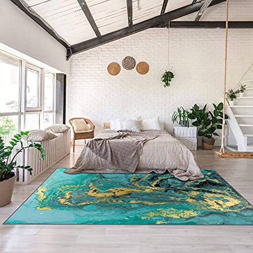 Area Runner Rug Non-Slip Throw Rugs Marble Abstract Acrylic Background Nature Blue marbling Artwork Carpet Playmat Yoga Indoor Floor Carpet Patio Door Mat for Living Room Home Decor