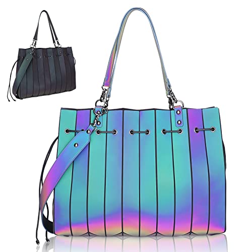 chosping Geometric Luminous Women's Fashion Handbags Tote Holographic Reflective Shoulder Bag Flash Purses (TOTE)