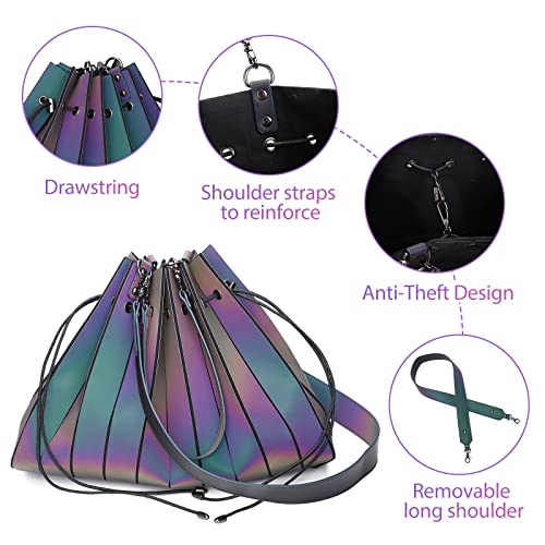 chosping Geometric Luminous Women's Fashion Handbags Tote Holographic Reflective Shoulder Bag Flash Purses (TOTE)