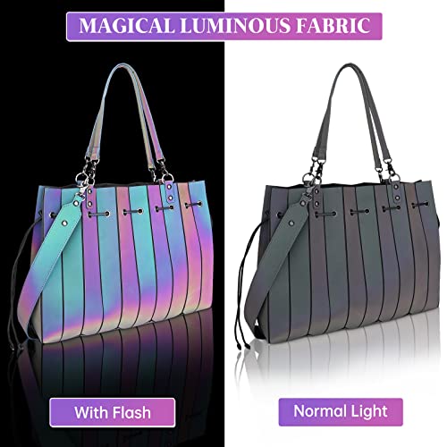 chosping Geometric Luminous Women's Fashion Handbags Tote Holographic Reflective Shoulder Bag Flash Purses (TOTE)