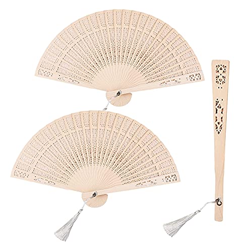 Emsiok 3 PCS Wooden Folding Fan, Vintage Wooden Fan Handheld Folding Fans Sandalwood Hand Fan Wooden Hand Fan Chinese Sandalwood Fan with Tassel for Women Foldable Wedding Favors Baby Shower