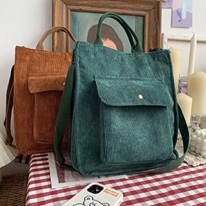 Corduroy Tote Bag Aesthetic Tote Bag Corduroy Hobo Bag for Women Tote Bag (Green)