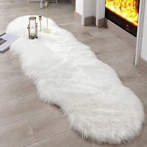 linmopm super soft fluffy faux fur sheepskin rugs bedroom floor sofa living room runner high-density cushion plush carpet sofa cover bedside rugs (2×6 ft sheepskin, white)
