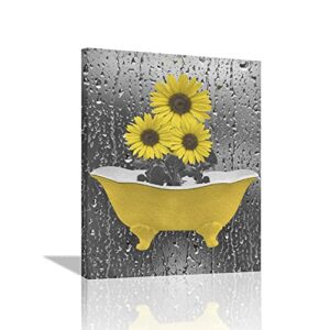 Sunflower Bathroom Wall Art Yellow Gray Bathroom Framed Canvas Wall Art Sunflowers in Bathtub Wall Decor Modern Decorative Bath Home Decor Matted Floral Picture for Bedroom Living Room 12x16 inch