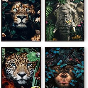 Animal Prints Wall Art Decor for Living Room, Safari Pictures Wall Decor for Bathroom, Safari Posters for Wall with Lion, Leopard,Elephant,Gorilla (8"x10" Unframed)