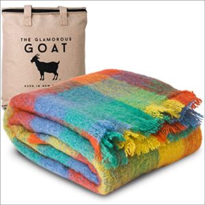mohair wool throw blanket – 55% mohair 34% wool, ultra soft and fluffy, warm and cosy ethically-sourced mohair and wool throw. 71” x 51”. hemp carrier bag included (otago spring)