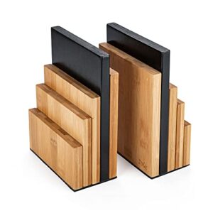 jusk design bamboo book end/book organizer – non-skid decorative bookends for office and home – book holders for shelves – substantial weight – holds heavy books