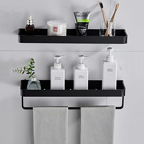 Annibells Shower Shelves Bathroom Shelf Towel Rack Free Drilling Installation Kitchen Bathroom Wall Storage Bracket Space Aluminum Black-Without Towel Rack||50cm