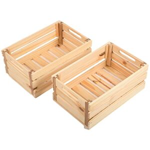 set of 2 portable wooden storage bin container – decorative closet, cabinet and shelf basket organizer foldable rustic wooden crates for storage and farmhouse style decor multipurpose wood boxes
