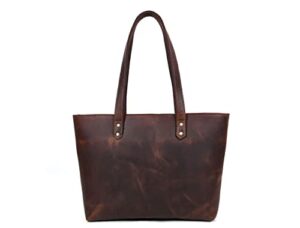 aaron leather goods genuine leather shoulder office tote bag for women (umber)