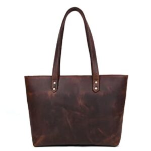 Aaron Leather Goods Genuine Leather Shoulder Office Tote Bag for Women (Umber)