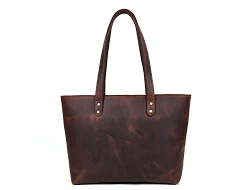 Aaron Leather Goods Genuine Leather Shoulder Office Tote Bag for Women (Umber)