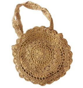 gk-o lady straw tote bags round handbag crochet wicker rattan boho woven beach summer (light brown)