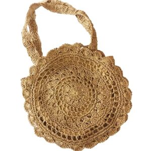 GK-O Lady Straw Tote Bags Round Handbag Crochet Wicker Rattan Boho Woven Beach Summer (Light brown)