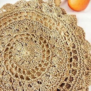 GK-O Lady Straw Tote Bags Round Handbag Crochet Wicker Rattan Boho Woven Beach Summer (Light brown)