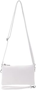 b brentano vegan leather multi-pocket interchangeable crossbody purse to clutch with card slots, removable wristlet strap and adjustable shoulder strap (white silver)