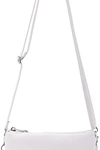 B BRENTANO Vegan Leather Multi-Pocket Interchangeable Crossbody Purse to Clutch with Card Slots, Removable Wristlet Strap and Adjustable Shoulder Strap (White Silver)