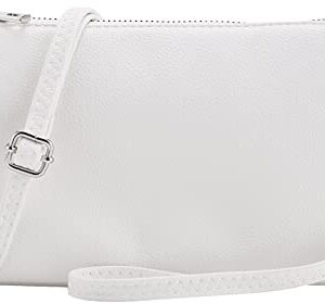 B BRENTANO Vegan Leather Multi-Pocket Interchangeable Crossbody Purse to Clutch with Card Slots, Removable Wristlet Strap and Adjustable Shoulder Strap (White Silver)