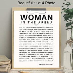 LARGE 11X14 - Man/Woman In the Arena - Teddy Roosevelt Poster - Positive Quotes - Motivational Inspirational Wall Art Decor - Uplifting Gift for Women, Feminist, Entrepreneur - Daring Greatly