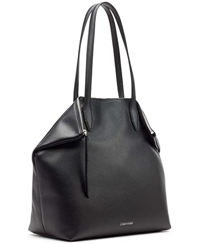 Calvin Klein Brenda Top Zip Tote, Black/Silver