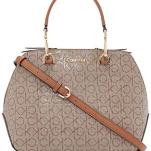 Calvin Klein Lucy Triple Compartment Satchel, Almond/Taupe/Caramel Embossed