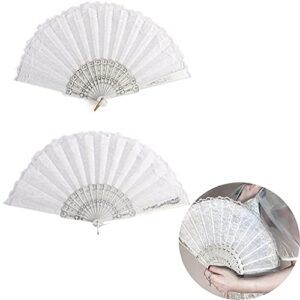 goesup 2 pack white lace folding fan japanese chinese handheld fans for bridal dancing props church wedding gift party favors
