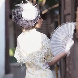GOESUP 2 Pack White lace Folding Fan Japanese Chinese Handheld Fans for Bridal Dancing Props Church Wedding Gift Party Favors