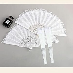 GOESUP 2 Pack White lace Folding Fan Japanese Chinese Handheld Fans for Bridal Dancing Props Church Wedding Gift Party Favors