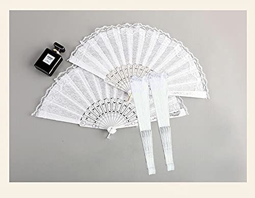 GOESUP 2 Pack White lace Folding Fan Japanese Chinese Handheld Fans for Bridal Dancing Props Church Wedding Gift Party Favors