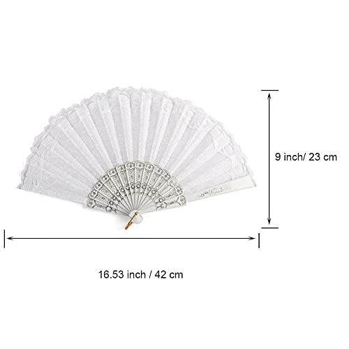 GOESUP 2 Pack White lace Folding Fan Japanese Chinese Handheld Fans for Bridal Dancing Props Church Wedding Gift Party Favors