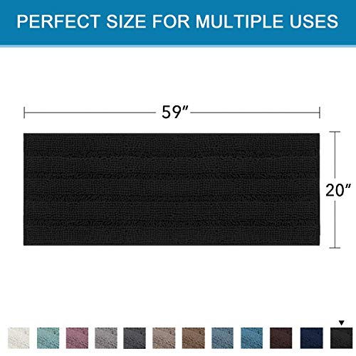 H.VERSAILTEX Item Striped Chenille Rug Pack 2-47" x 17"/17" x 24" and Pack 1-59" x 20" Bundle, Jet Black