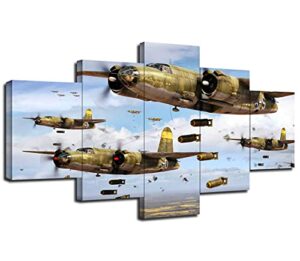 martin b-26 marauder bomber wall decor wwii military aircraft wall art picture canvas print poster painting framed home living room bedroom decoration 5 pieces ready to hang(60”wx32”h)