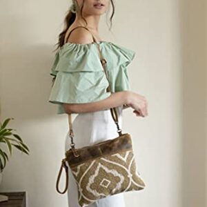 Myra Bag Chocolate Caramel Small & Crossbody Bag Upcycled Canvas, Leather & Rug S-2170