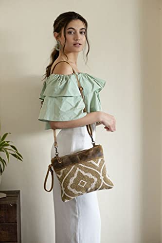 Myra Bag Chocolate Caramel Small & Crossbody Bag Upcycled Canvas, Leather & Rug S-2170