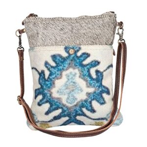myra bag bewitching hues small & crossbody bag upcycled canvas, leather, cowhide & rug s-2178