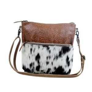 myra bag engraved crossbody bag upcycled cowhide & leather s-2877