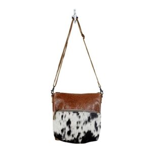Myra Bag Engraved Crossbody Bag Upcycled Cowhide & Leather S-2877