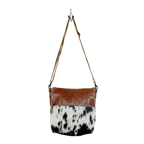 Myra Bag Engraved Crossbody Bag Upcycled Cowhide & Leather S-2877