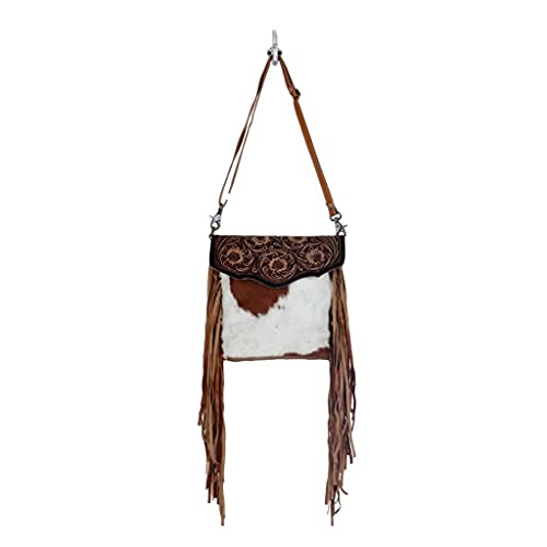 Myra Bag Blossom Hand-Tooled Bag Upcycled Cotton & Cowhide Leather S-2855