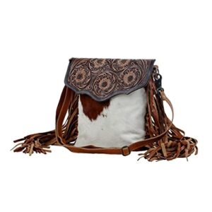 Myra Bag Blossom Hand-Tooled Bag Upcycled Cotton & Cowhide Leather S-2855