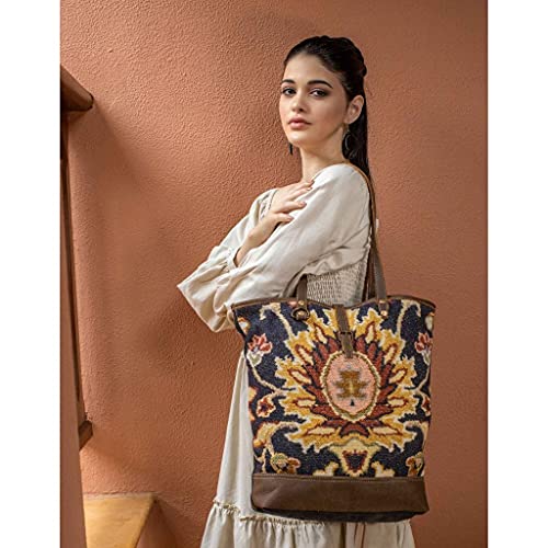 Myra Bag Benevolence Tote Bag Upcycled Canvas, Rug & Leather S-2650