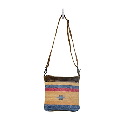 Myra Bag Yellow And Blue Stripes Cross-Body Bag Upcycled Cotton & Leather S-3070