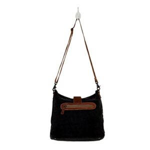 Myra Bag Flourish Shoulder Bag Upcycled Canvas, Rug, Leather & Cowhide S-2655
