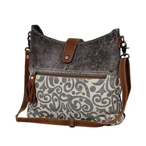 Myra Bag Flourish Shoulder Bag Upcycled Canvas, Rug, Leather & Cowhide S-2655