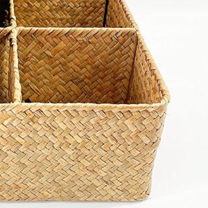 Rectangular Woven Seagrass Storage Basket and Home Organizer Bins,Natural Water Hyacinth Basket (brown, square with lid)