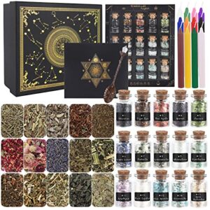 witchcraft supplies kit box witch tools – 15 pack crystals dried herbs 15 pack colored magic candles for meditation divination – suitable for beginners experienced witches pagan decor altar supplies